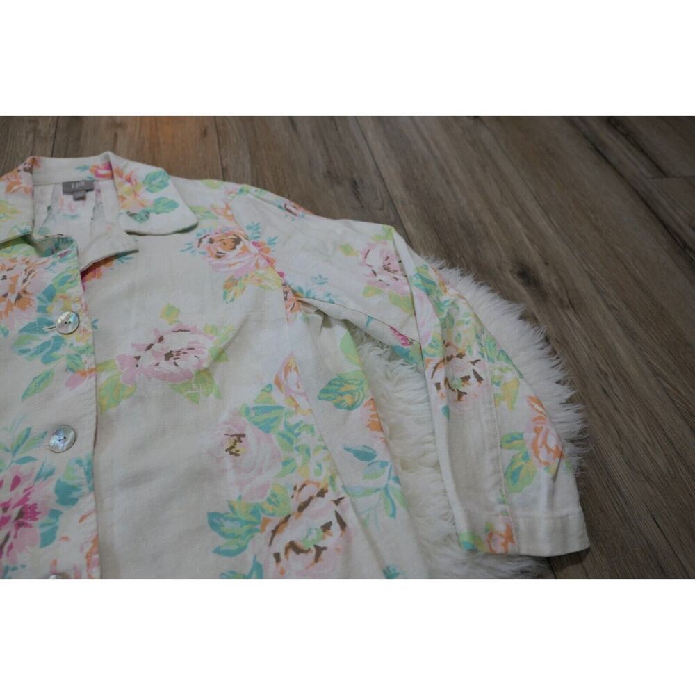 J. JILL Womens Large Floral Button Down Linen Blend Jacket-Shirt - Picture 5 of 13